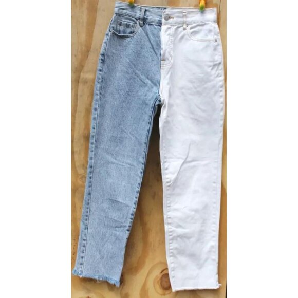 PacSun Women's Straight Jean 2 25 Blue White Leg High Rise Denim Wash - Picture 2 of 10